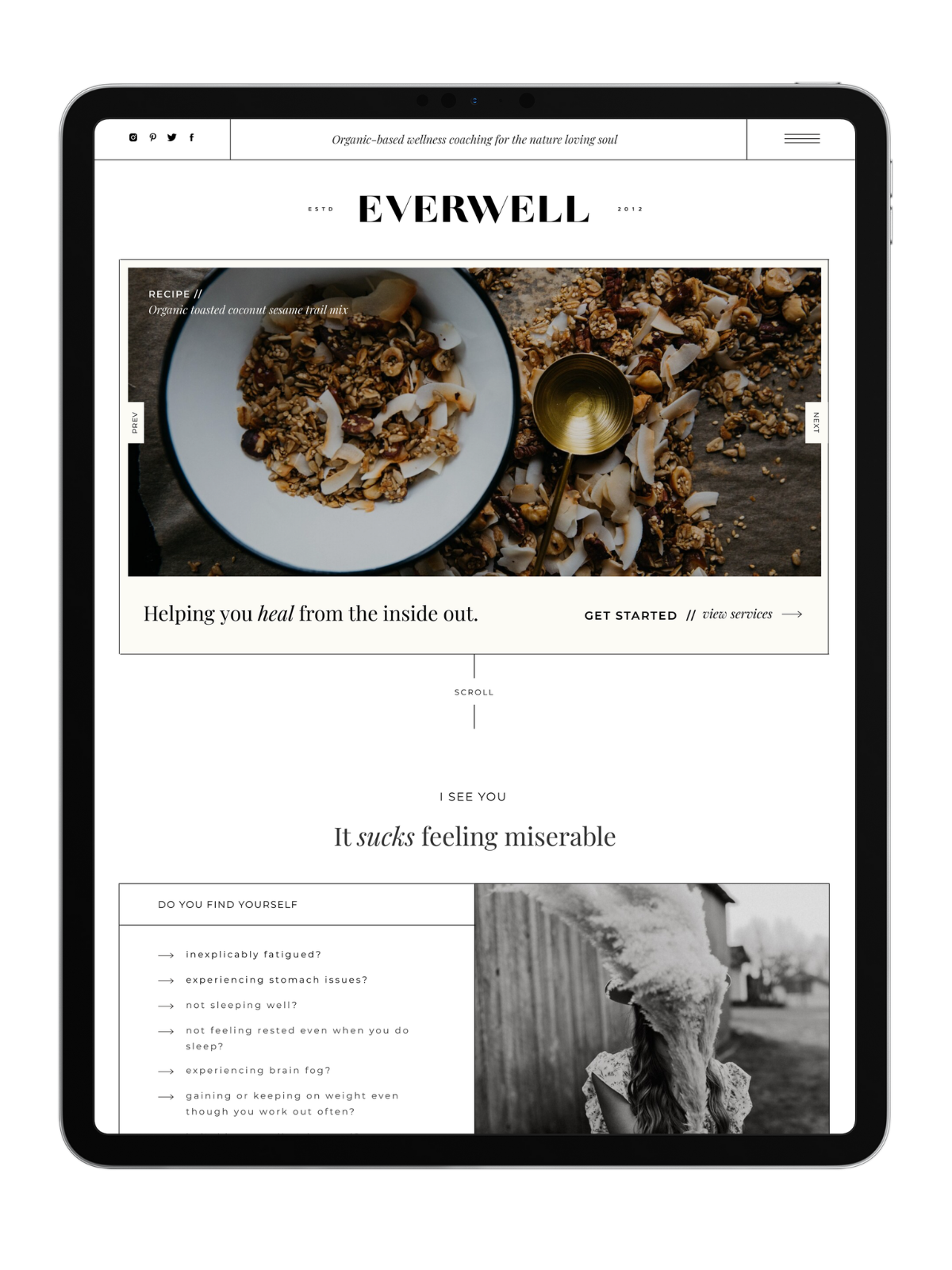 Everwell Showit website template for coaches home page mockup ipad